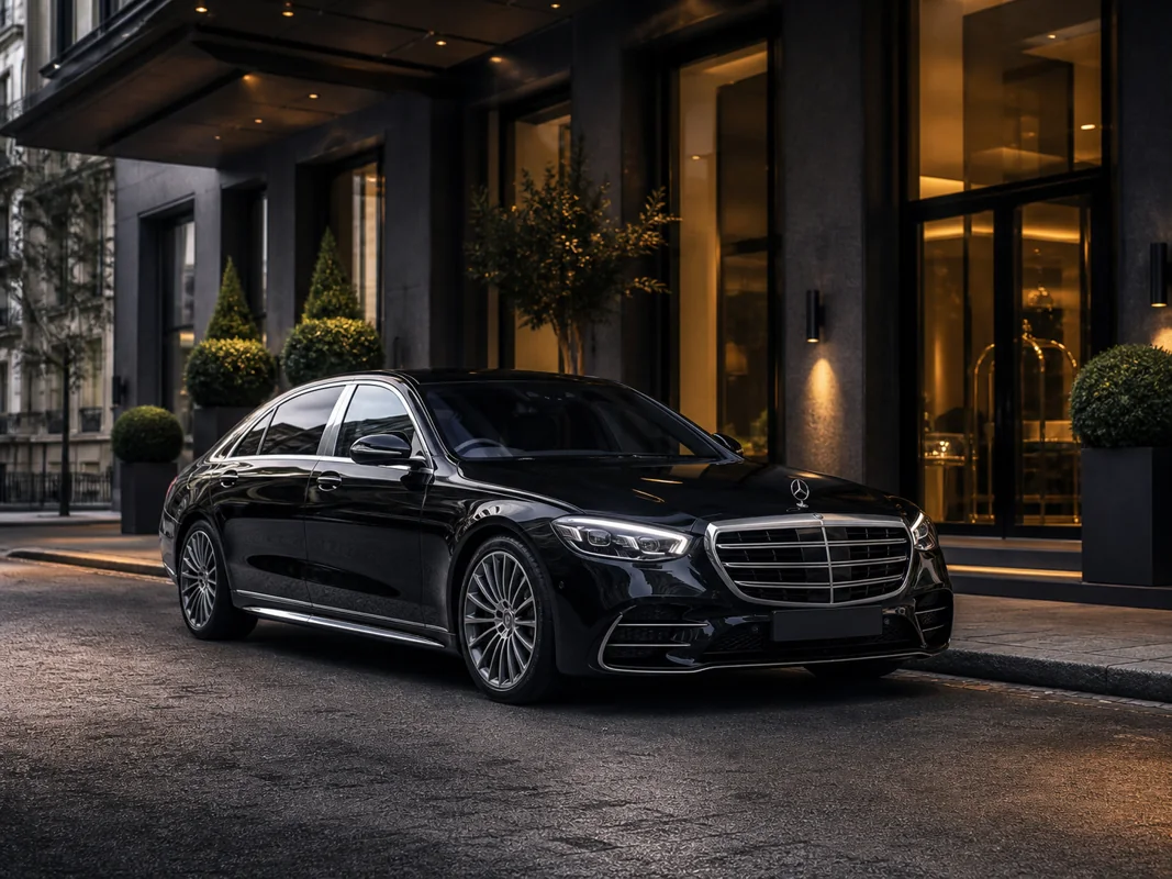 Black Mercedes-Benz S-Class luxury saloon